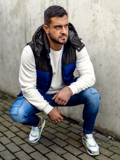 Tamnoplavi prošiveni prsluk muški s kapuljačom Bolf 1189