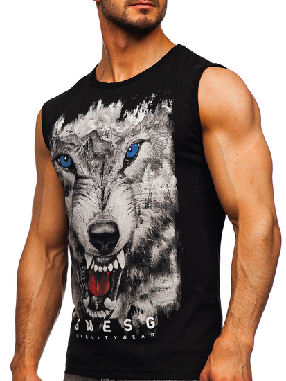 Crna majica tank top s printom Bolf 14824