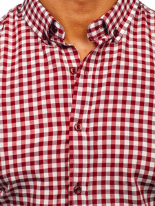 Crvena muška vichy karirana košulja s dugim rukavima Bolf 22747