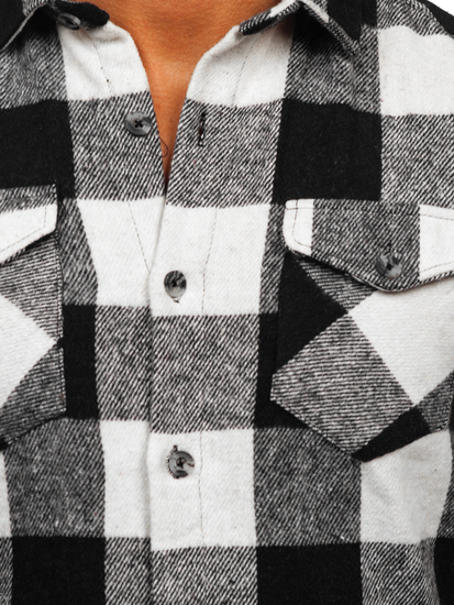 Bijelo-crna flanelska muška košulja rugih rukava Bolf 20723