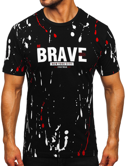 Crna i crvena pamučna muška majica s printom Bolf 14727