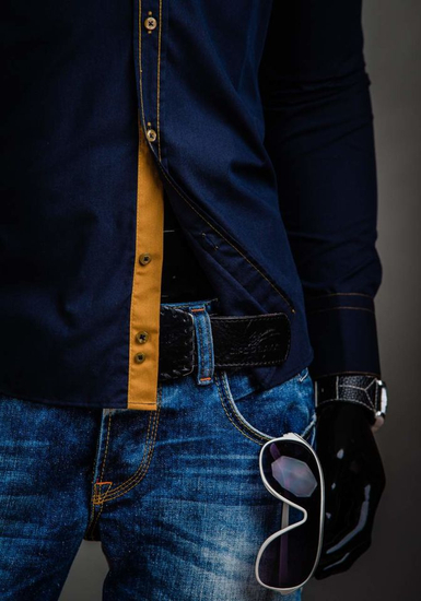 Elegantna muška košulja dugih rukava Mornarsko plava Bolf 3703A