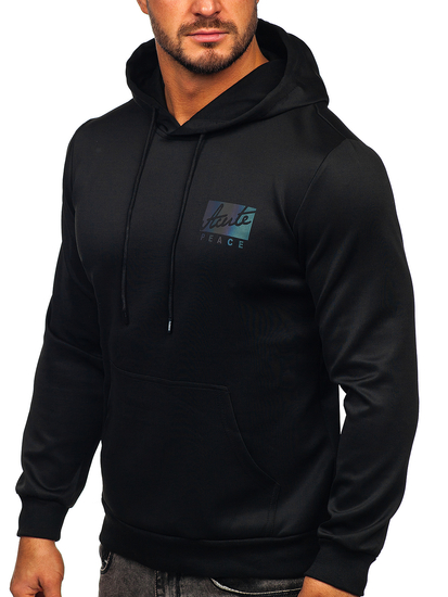 Crna s printom dukserica muška s kapuljačom Bolf HY971