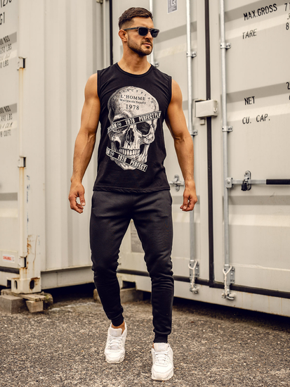 Muška majica bez rukava s printom Crna Bolf 14807A