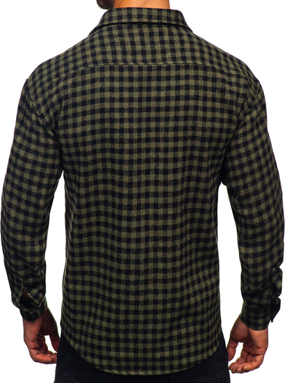 Muška kockasta flanelska košulja dugih rukava Zelena Bolf 2025-2
