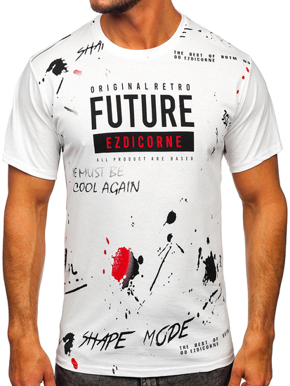 Bijela muška majica s printom Bolf 14476