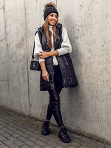 Crni dugi prošiveni prsluk ženski Bolf 82019