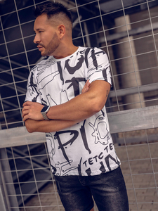 Bijela pamučna muška majica s printom Bolf KS1972