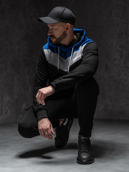 Modroplava dukserica s kapuljačom s printom Bolf W3878A1