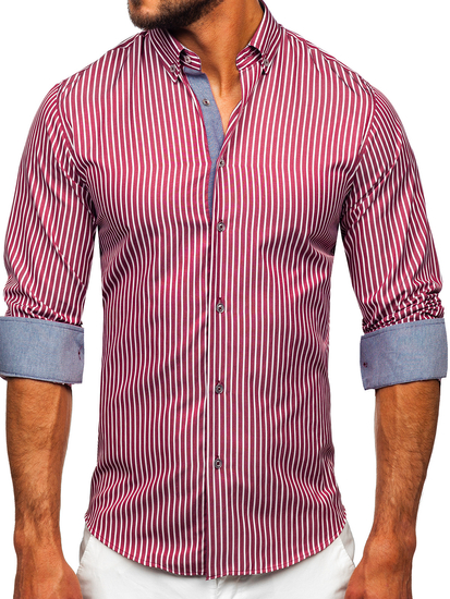 Muška bordo prugasta košulja dugih rukava Bolf 22730