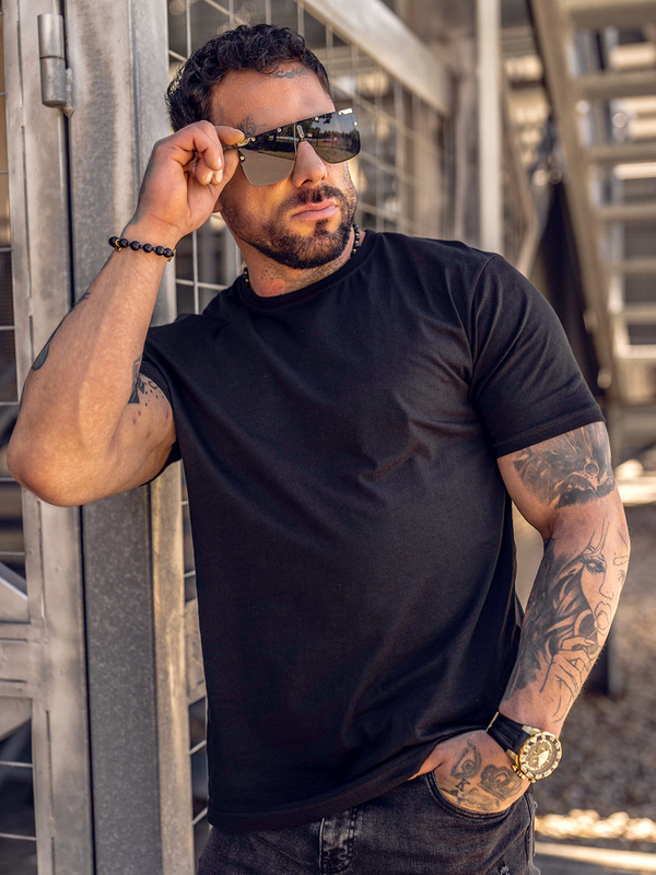 Crna pamučna majica muška bez printa Bolf 192397B