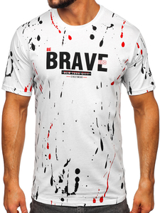 Bijeli pamučni muški t-shirt s printom Bolf 14727