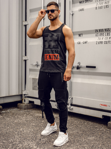 Muška majica bez rukava s printom Crna Bolf 14834A