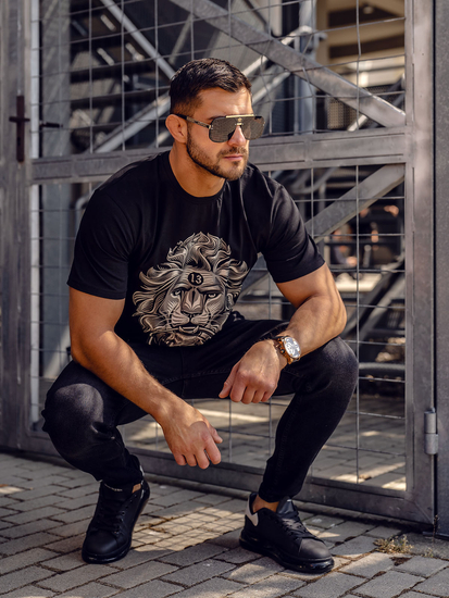 Muška pamučna majica s printom Crno Bolf 0202A