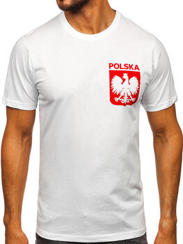 Bijeli pamučni muški t-shirt s printom Polska 5064