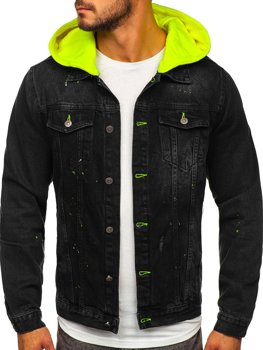 Crna jakna od trapera muška s kapuljačom Bolf 1-2
