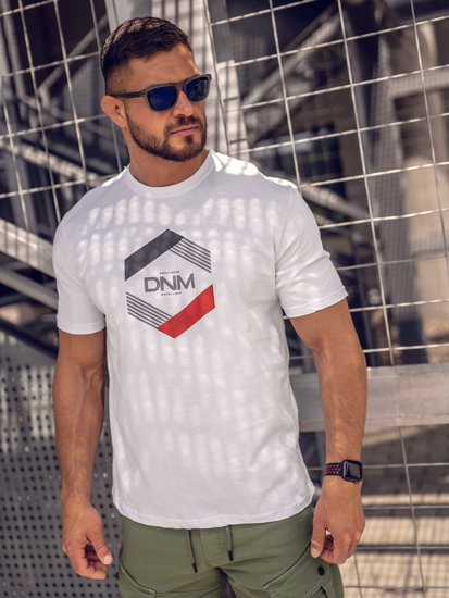 Bijeli pamučni muški T-shirt s printom Bolf 14741A