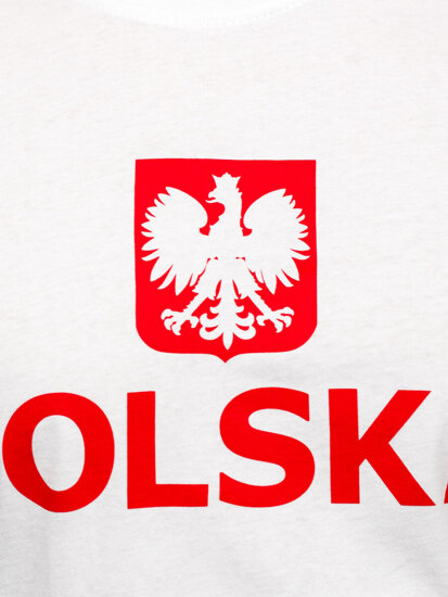 Bijeli pamučni muški t-shirt s printom Polska 5065