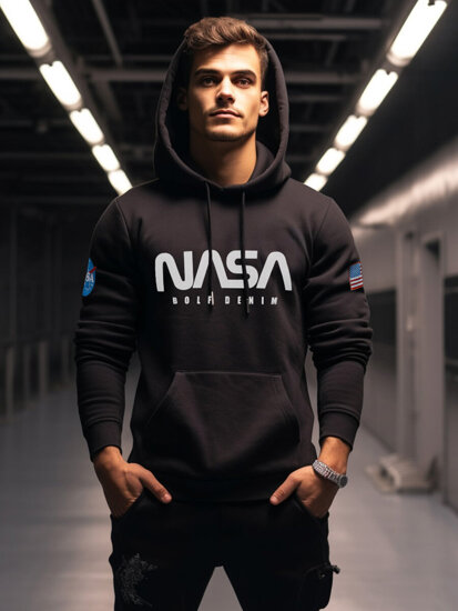 Crna muška klokanica hoodie s printom Bolf 146956