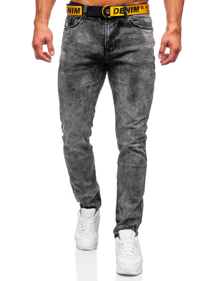 Crne traperice muške skinny fit s pojasom Bolf R61104S1