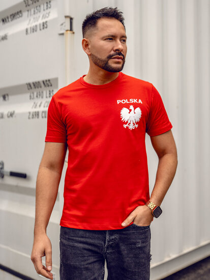 Crveni pamučni muški t-shirt s printom Polska 5064A