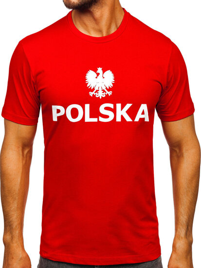 Crveni pamučni muški t-shirt s printom Polska 5065