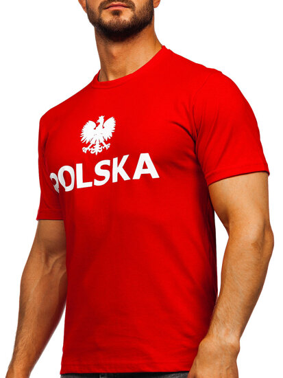 Crveni pamučni muški t-shirt s printom Polska 5065