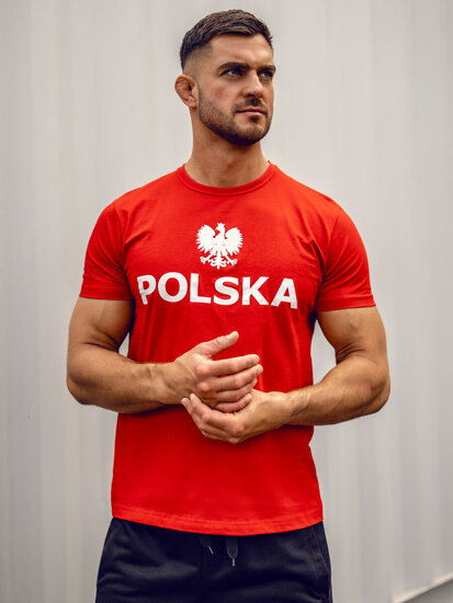 Crveni pamučni muški t-shirt s printom Polska 5065A