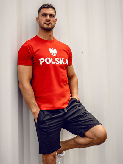 Crveni pamučni muški t-shirt s printom Polska 5065A