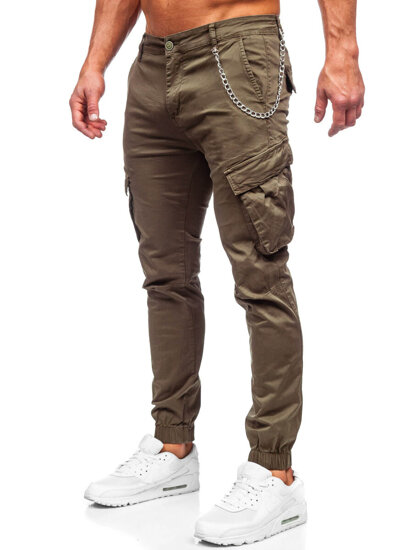 Khaki muške cargo jogger hlače od materijala Bolf SK850