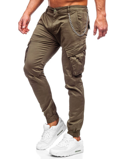 Khaki muške cargo jogger hlače od materijala Bolf SK850