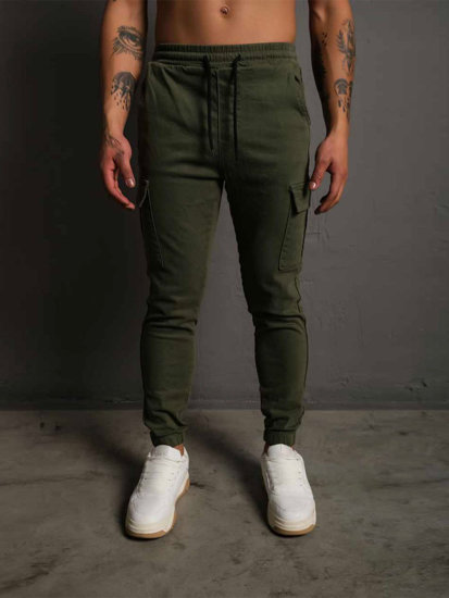 Khaki muške hlače od materijala jogger cargo Denley 384