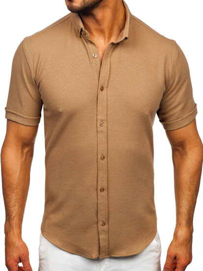 Smeđa muška košulja od muslina s kratkim rukavima Bolf 2013