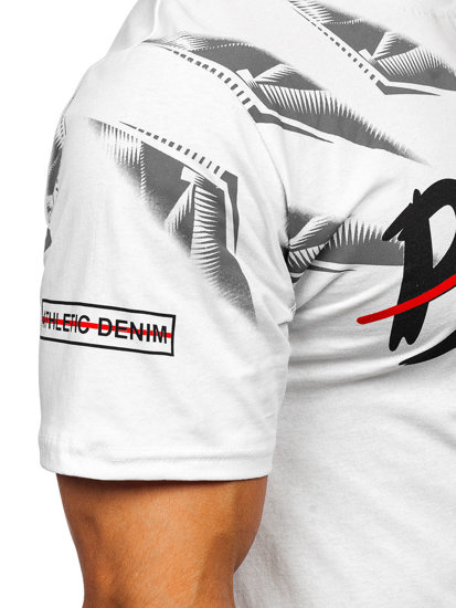 T-shirt męski z nadrukiem biały Denley 14208