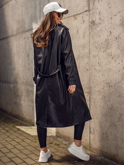 Ženska dugačka kožna jakna Crno Bolf 11Z8100A