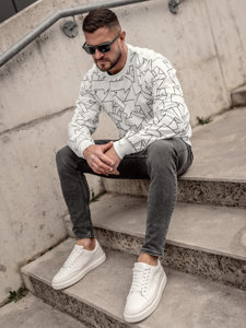 Bijeli muški sweatshirt bez kapuljače s printom Bolf 8B1111A