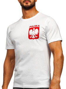 Bijeli pamučni muški t-shirt s printom Polska 5064