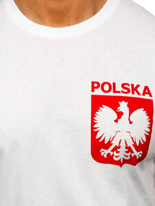 Bijeli pamučni muški t-shirt s printom Polska 5064