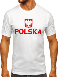 Bijeli pamučni muški t-shirt s printom Polska 5065