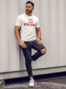 Bijeli pamučni muški t-shirt s printom Polska 5065A