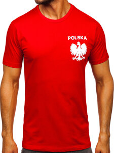 Crveni pamučni muški t-shirt s printom Polska 5064