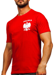 Crveni pamučni muški t-shirt s printom Polska 5064