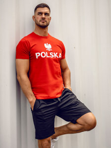 Crveni pamučni muški t-shirt s printom Polska 5065A