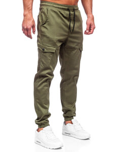 Khaki muške hlače od materijala jogger cargo Denley 384