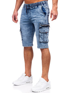 Plave kratke jeans cargo hlače za muškarce Denley HY816